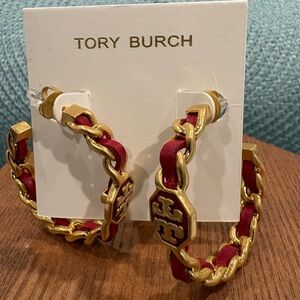 Tory Burch Gold and Red Chain Earrings
